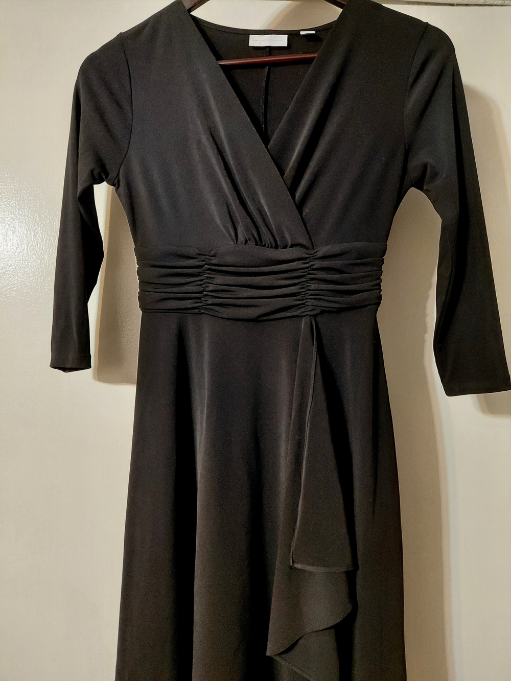 New York & Company Black Long-Sleeve Wrap Dress with Ruched Waist